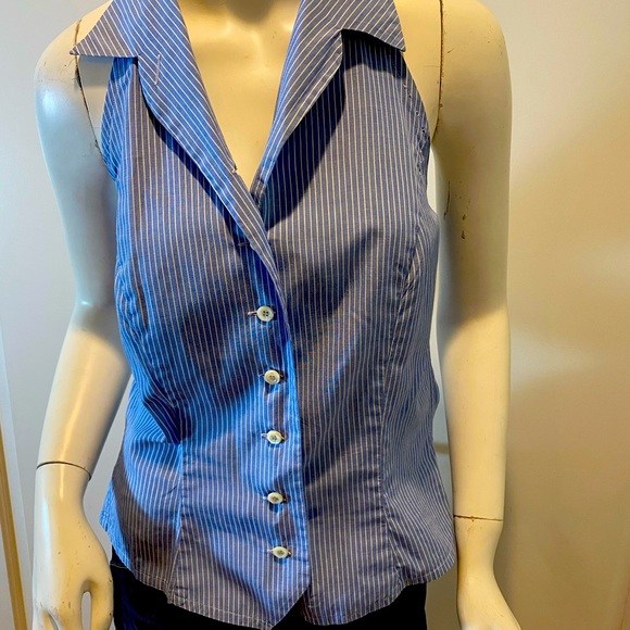 Jil Sander Tops - Jil Sander Halter Blue Pinstripe, Tie-back Top, 4